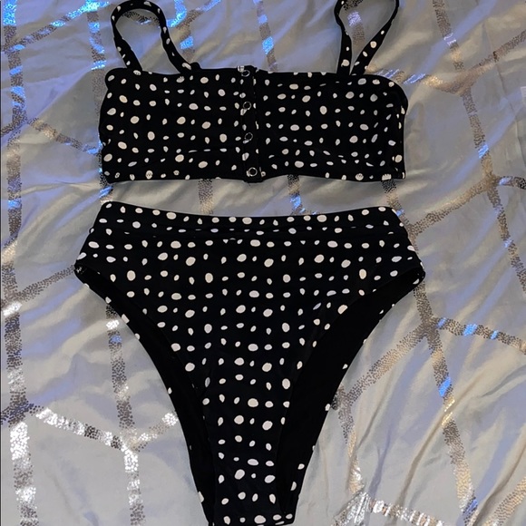 aerie Other - Black polka dot aerie high waist high leg bikini